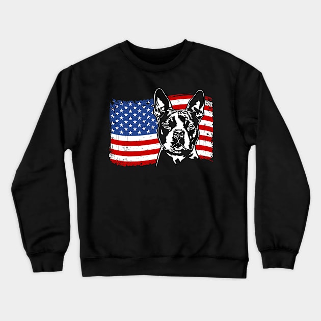 Proud Boston Terrier American Flag patriotic dog Crewneck Sweatshirt by wilsigns